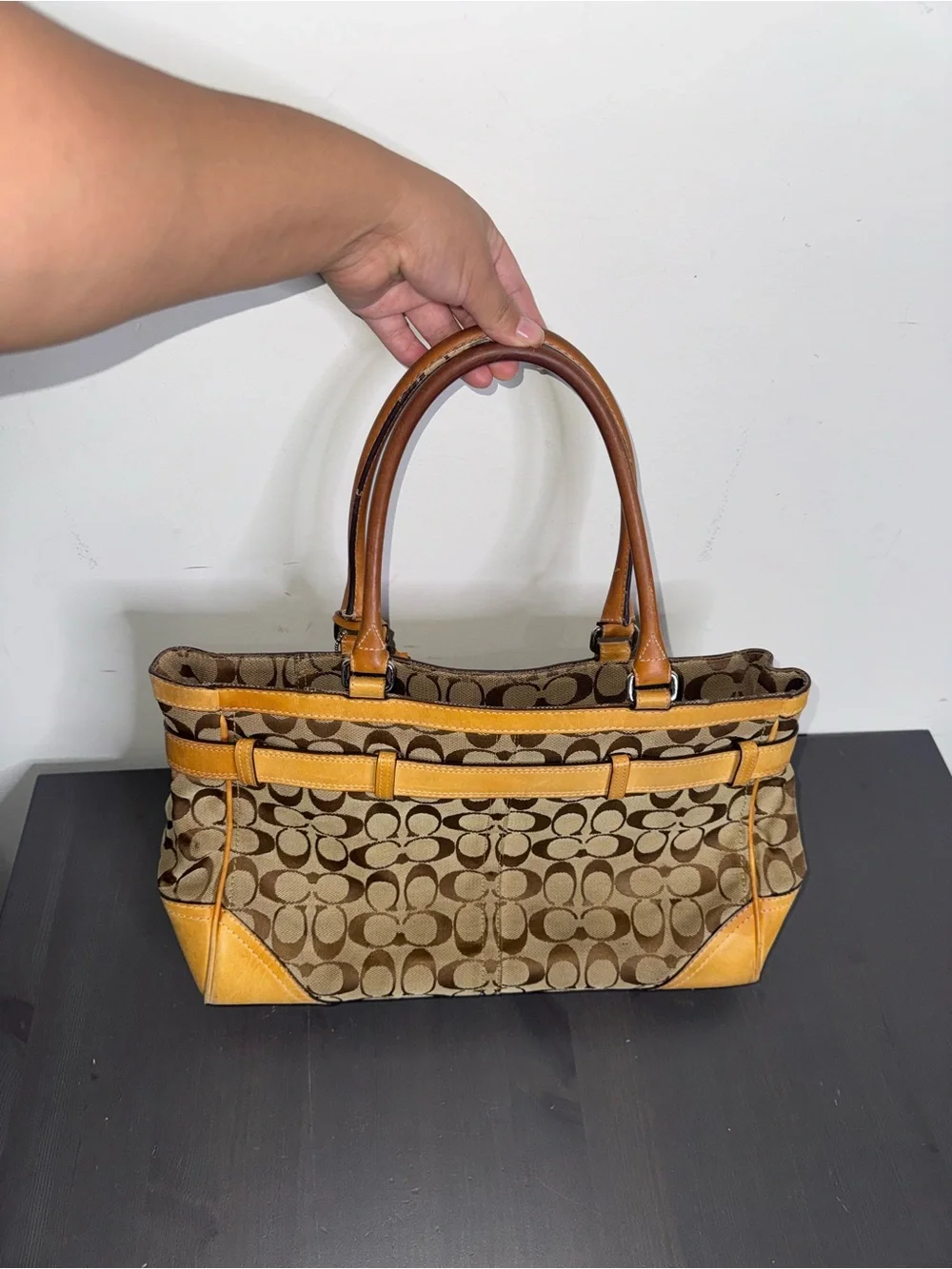 COACH Hampton Signature Jacquard Tan Satchel